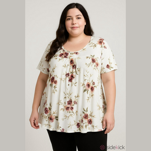 4X Floral Print White Flowy Top Blouse Tunic